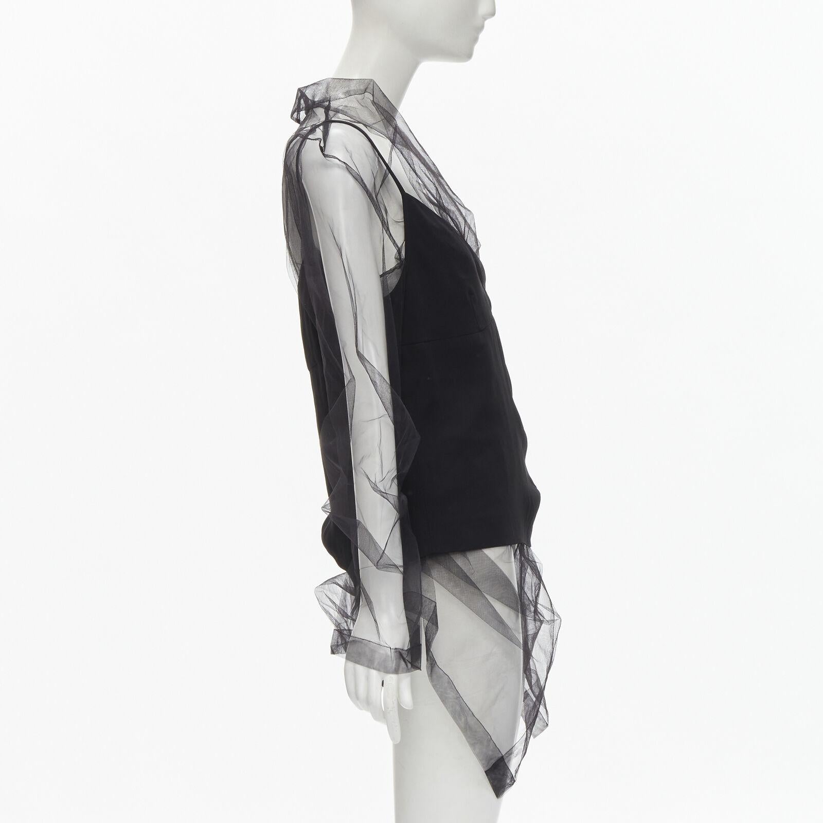 DRIES VAN NOTEN black oversized sheer organza layered camisole top FR38 M In Excellent Condition In Hong Kong, NT
