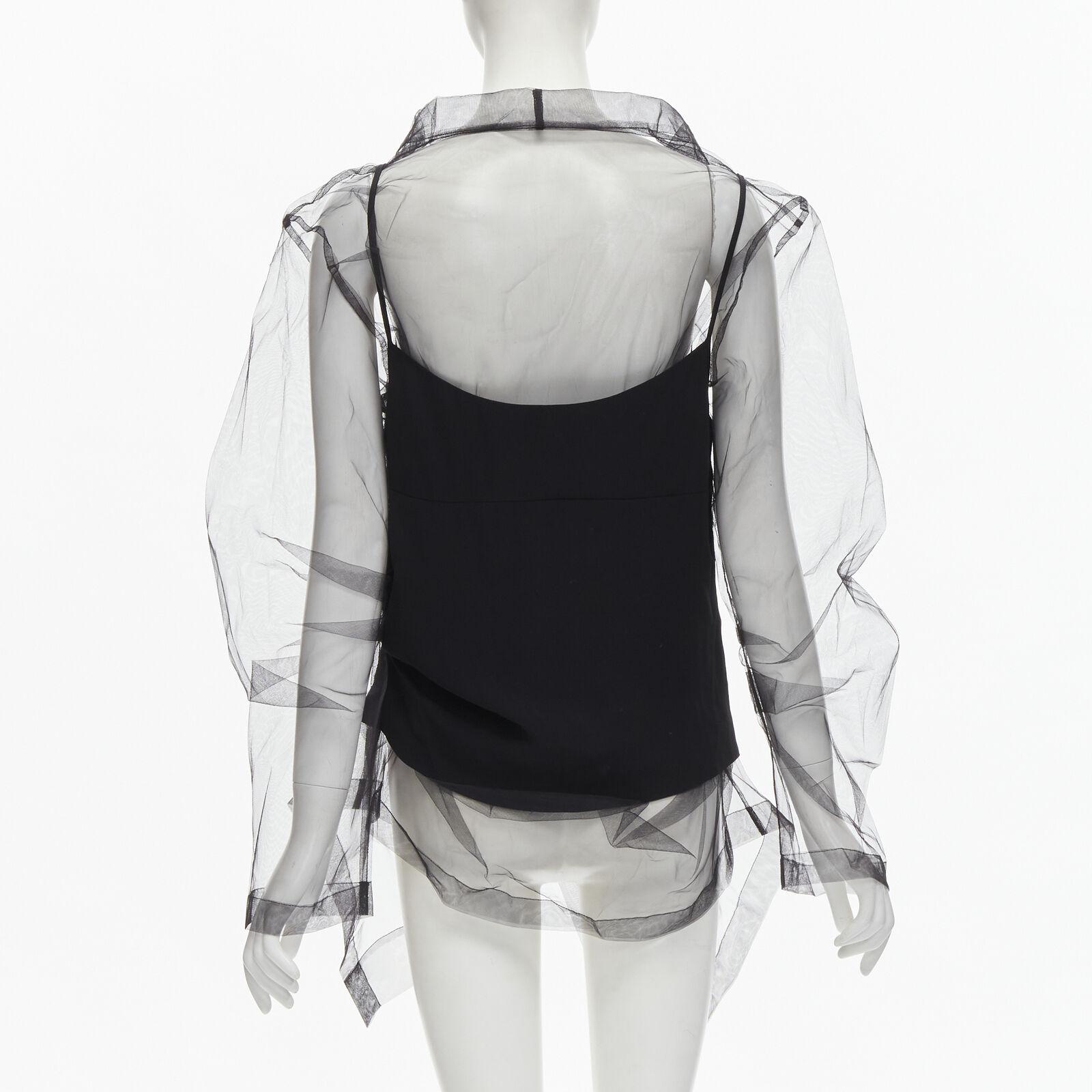 Women's DRIES VAN NOTEN black oversized sheer organza layered camisole top FR38 M