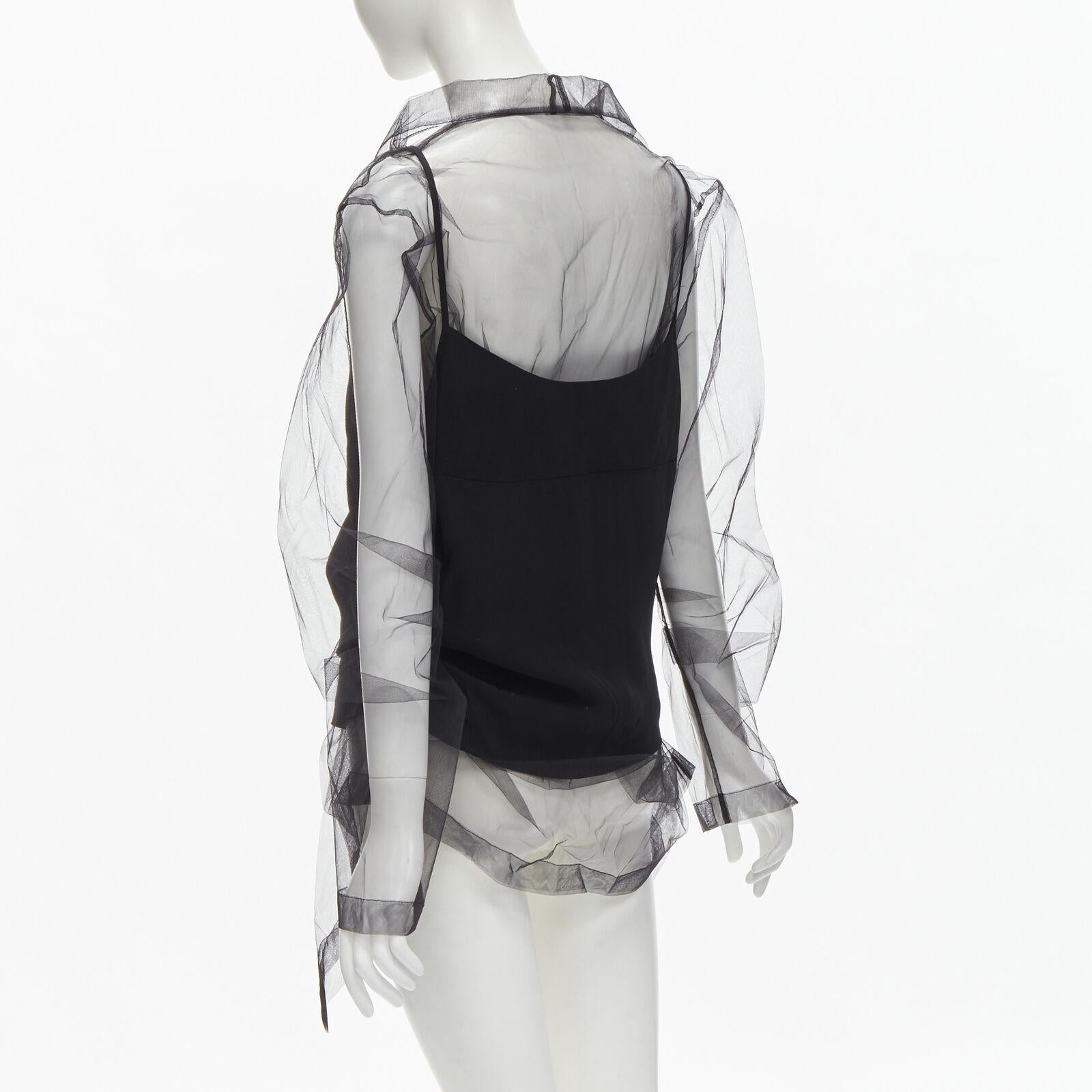 DRIES VAN NOTEN black oversized sheer organza layered camisole top FR38 M 1