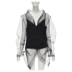 DRIES VAN NOTEN haut camisole noir surdimensionné en organza transparent avec couches FR38 M