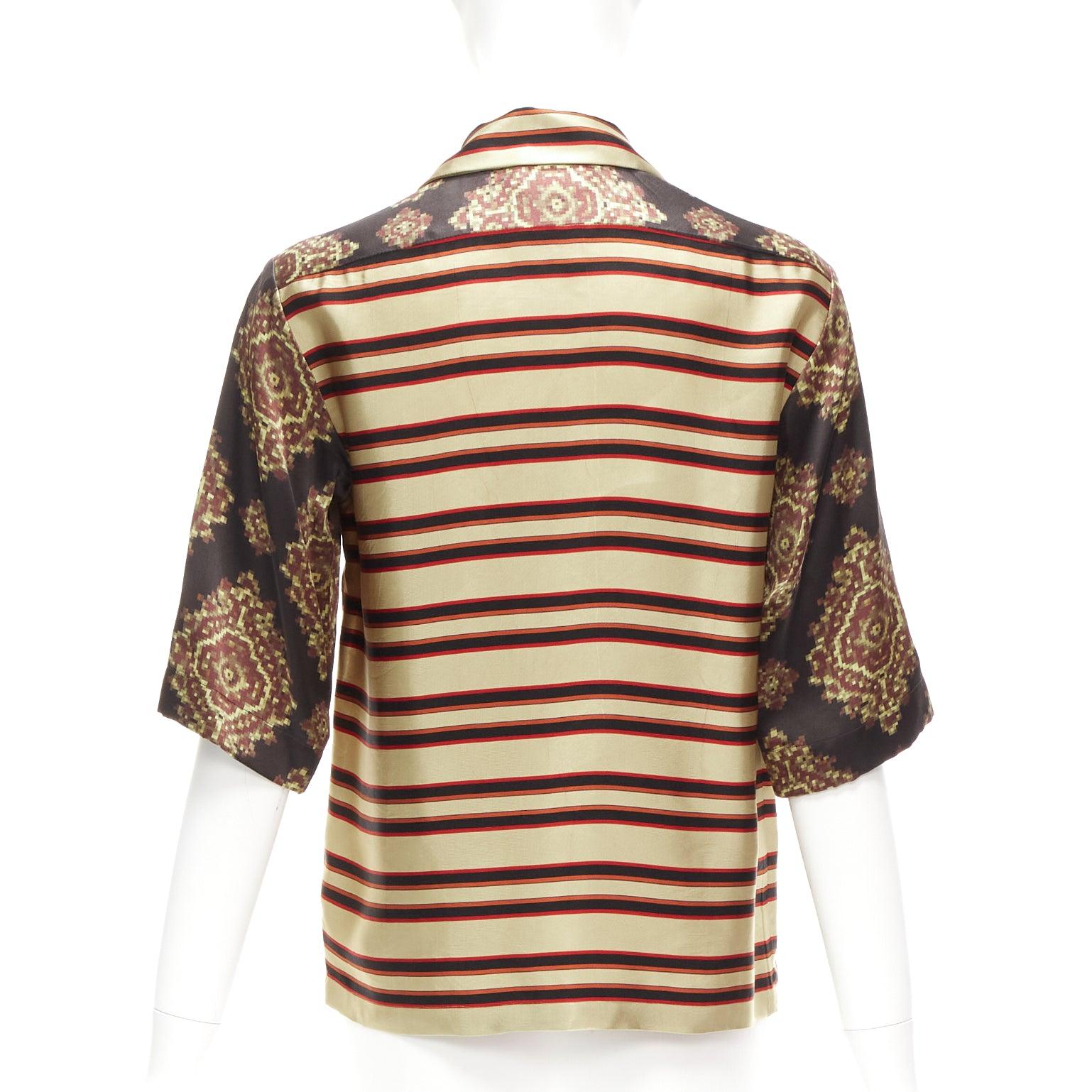 DRIES VAN NOTEN black pixel paisley print striped relaxed shirt FR36 S
Reference: CELG/A00335
Brand: Dries Van Noten
Material: Acetate, Blend
Color: Multicolour
Pattern: Striped
Closure: Button
Made in: Hungary

CONDITION:
Condition: Excellent, this