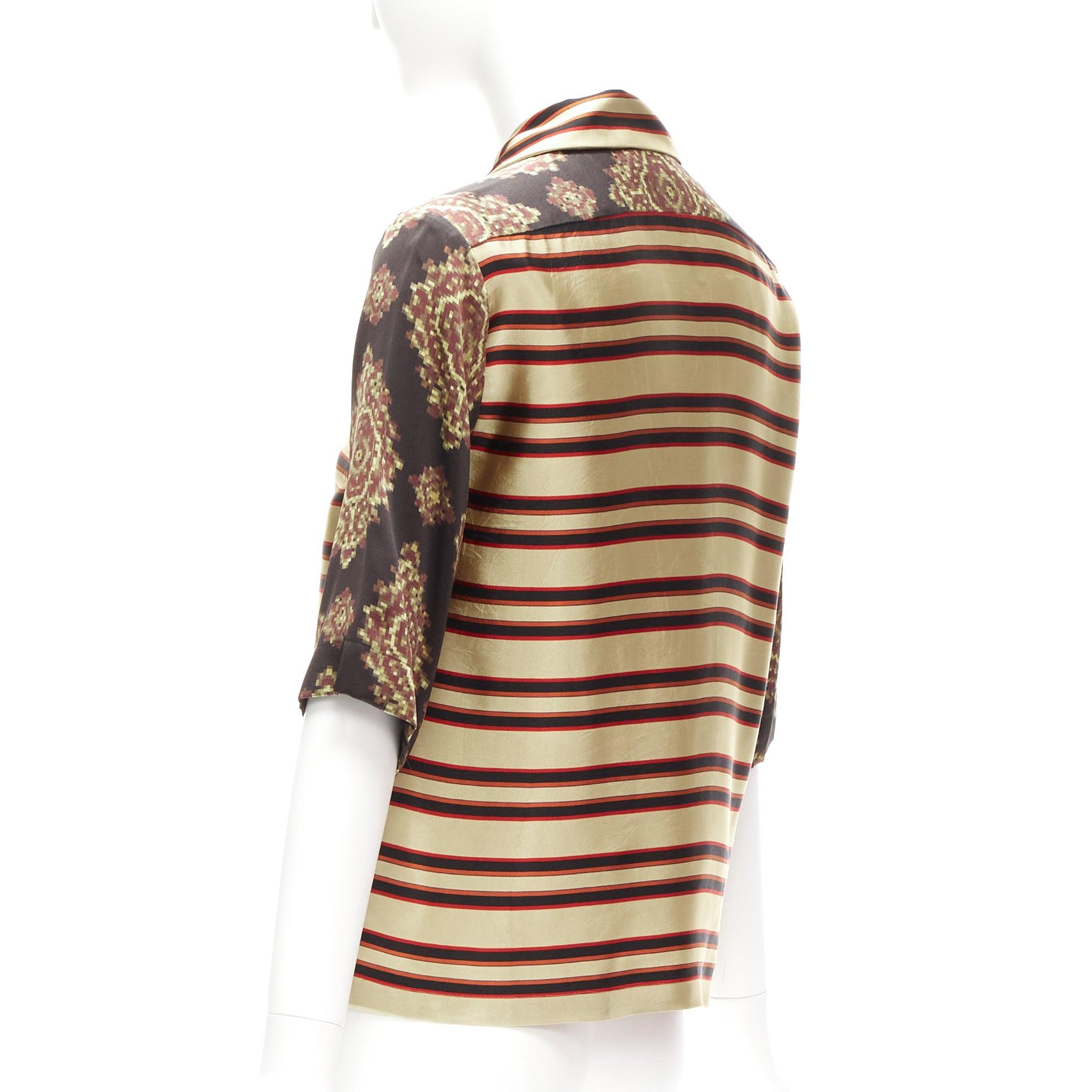 Women's DRIES VAN NOTEN black pixel paisley print striped relaxed shirt FR36 S For Sale