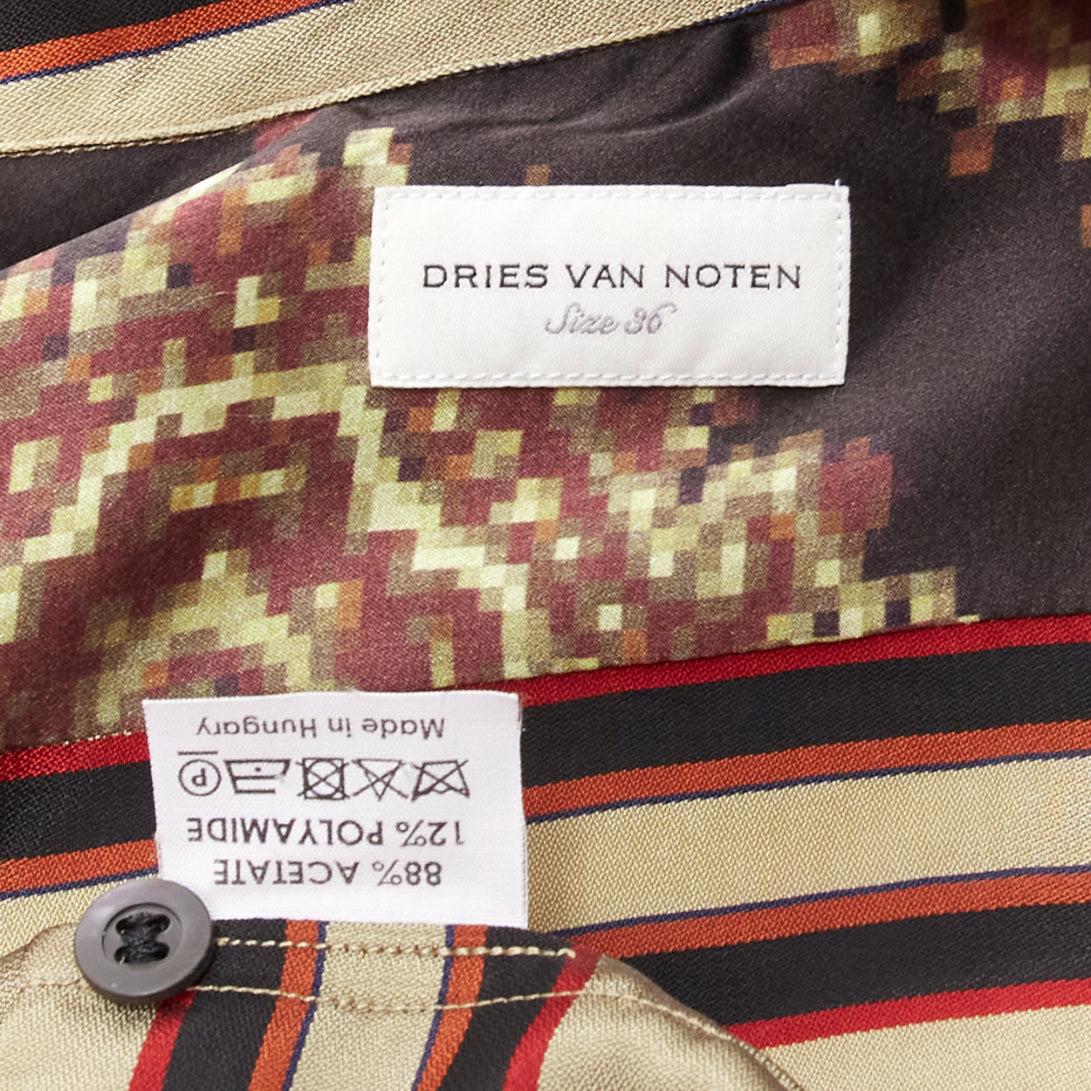 DRIES VAN NOTEN black pixel paisley print striped relaxed shirt FR36 S For Sale 3