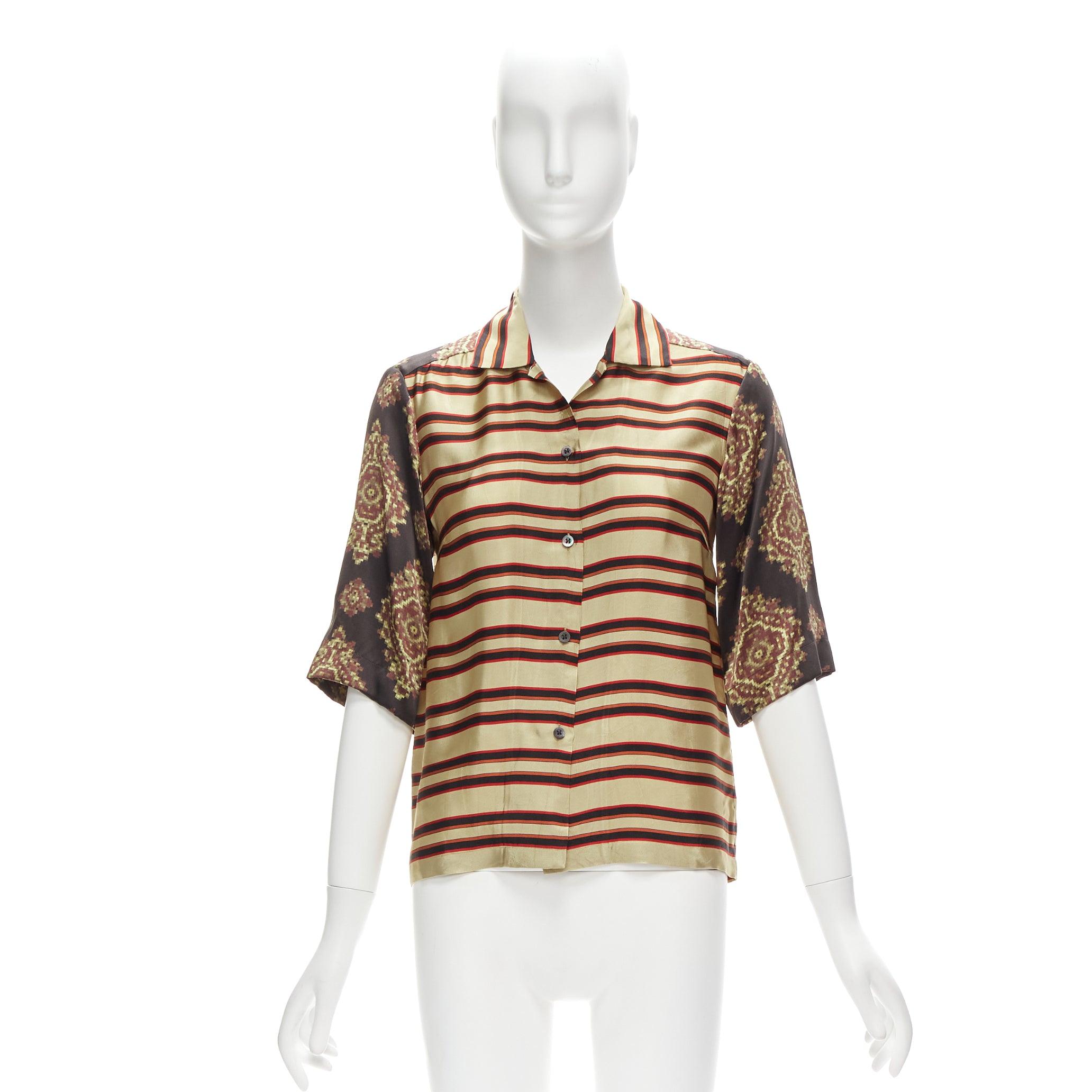 DRIES VAN NOTEN black pixel paisley print striped relaxed shirt FR36 S For Sale 4