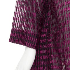DRIES VAN NOTEN black purple ribbon jacquard sheer cocoon coat FR36 S