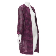 DRIES VAN NOTEN black purple ribbon jacquard sheer cocoon coat FR36 S