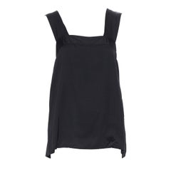 DRIES VAN NOTEN Gilet tunique à encolure angulaire en rayonne noire avec nœud papillon découpé FR38 M