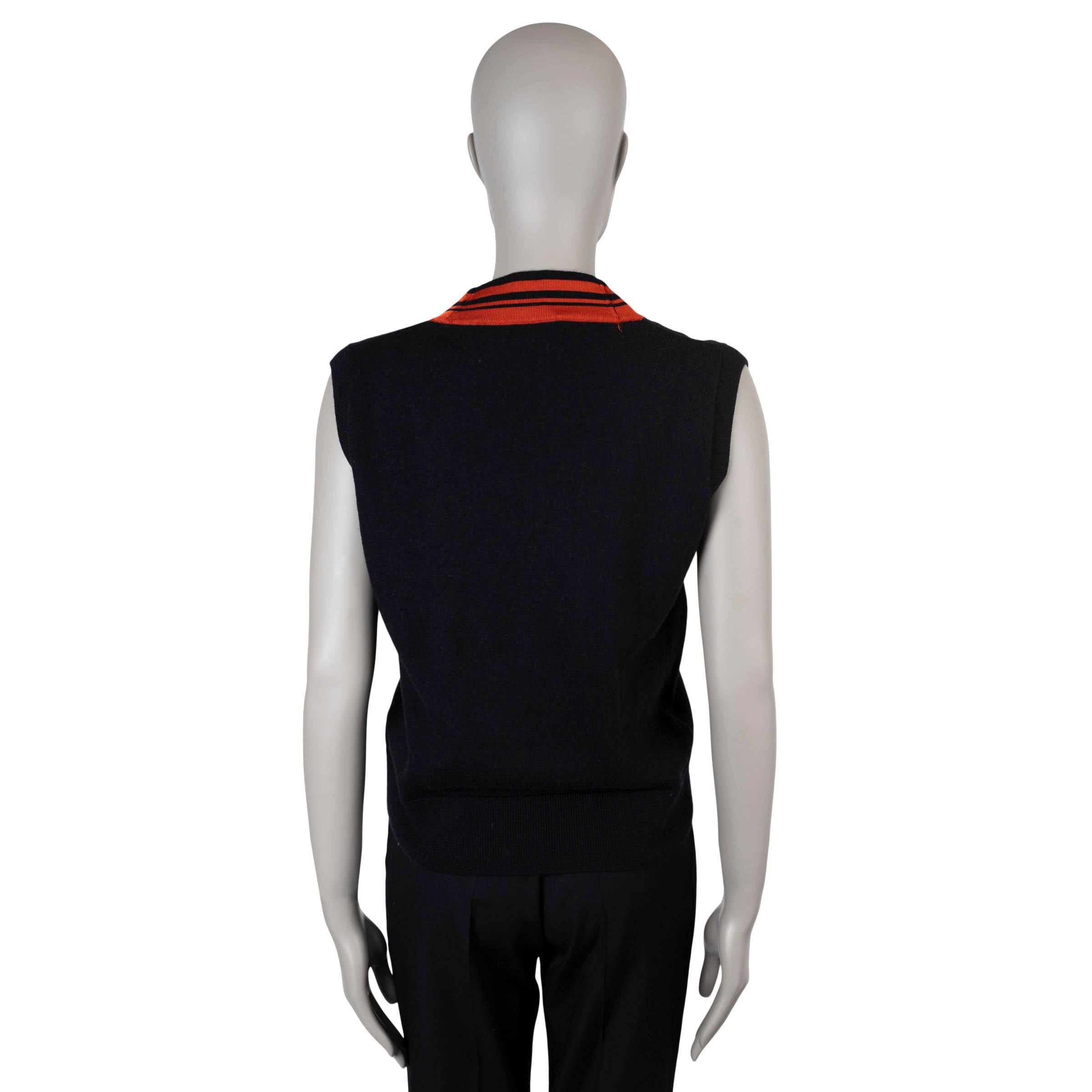 Black DRIES VAN NOTEN black & red  wool JENIFA STRIPE V-NECK Sweater Vest S