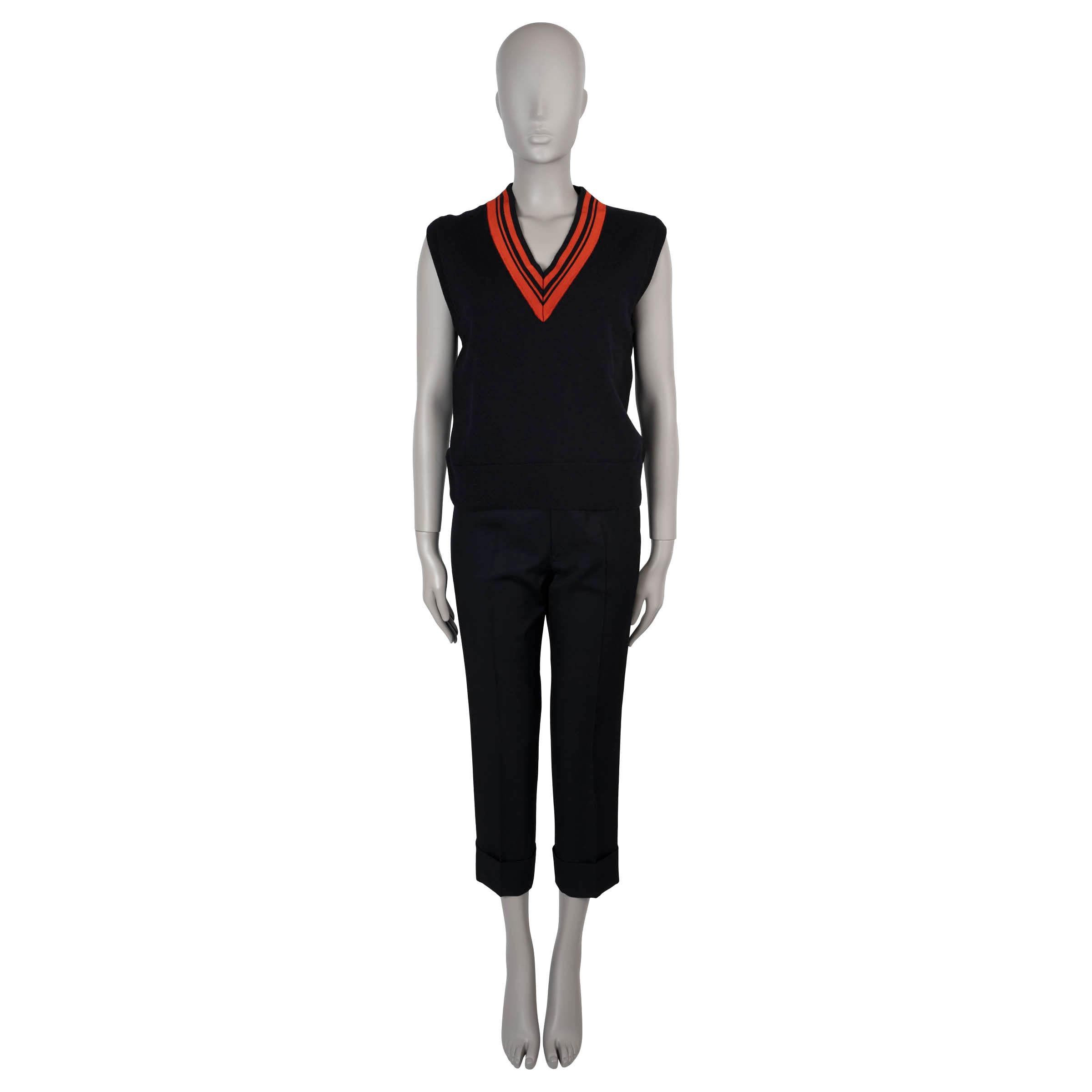 DRIES VAN NOTEN black & red  wool JENIFA STRIPE V-NECK Sweater Vest S In Excellent Condition In Zürich, CH