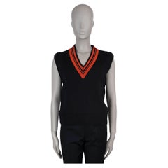 DRIES VAN NOTEN black & red wool JENIFA STRIPE V-NECK Sweater Vest S