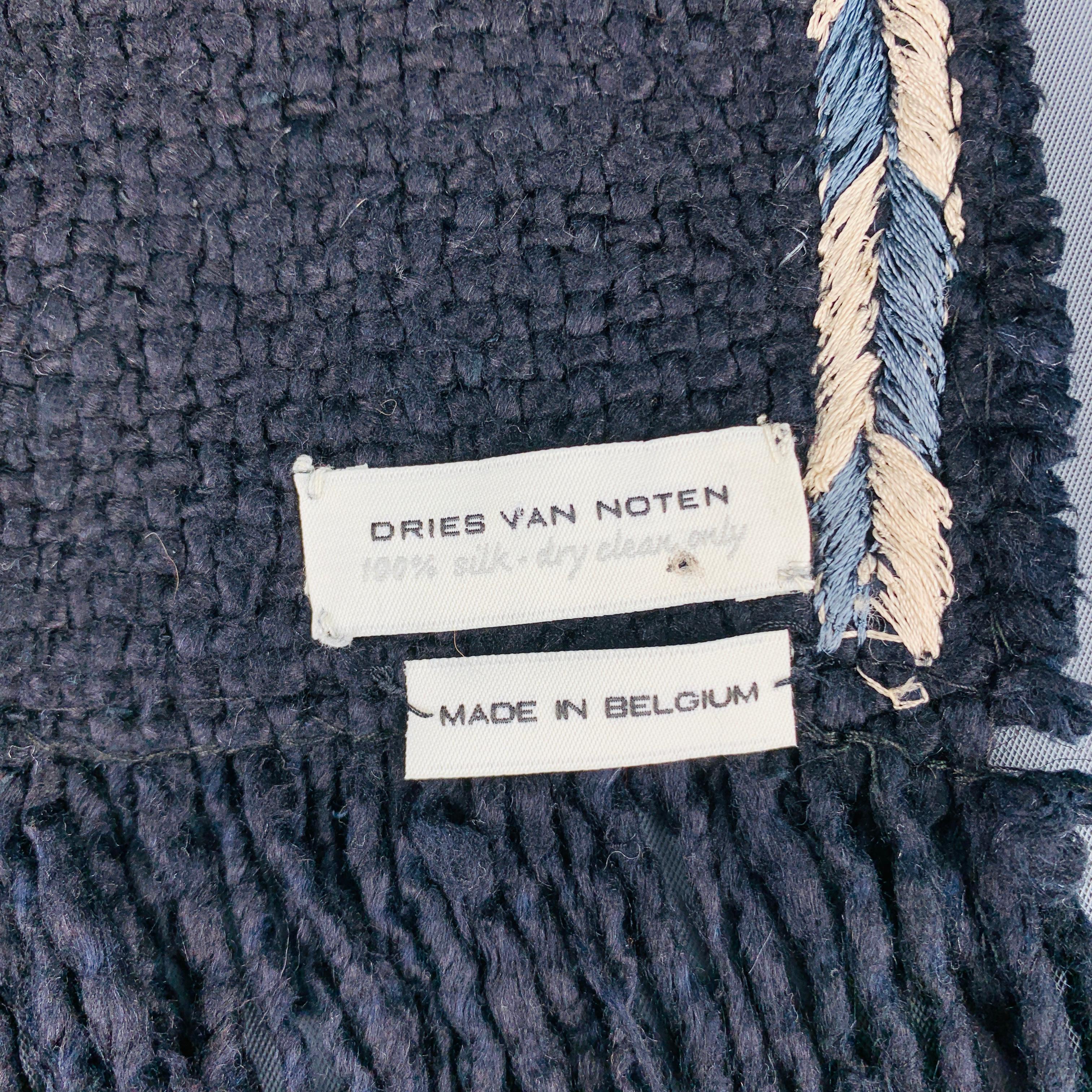 DRIES VAN NOTEN Black Sequined Silk Knit Fringe Scarf In Good Condition In San Francisco, CA