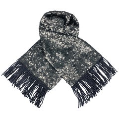 DRIES VAN NOTEN - Écharpe à franges en maille de soie noire à paillettes