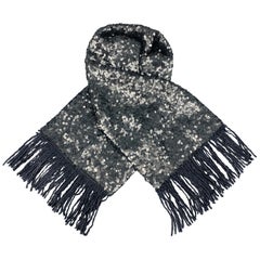 DRIES VAN NOTEN Black Sequined Silk Knit Fringe Scarf