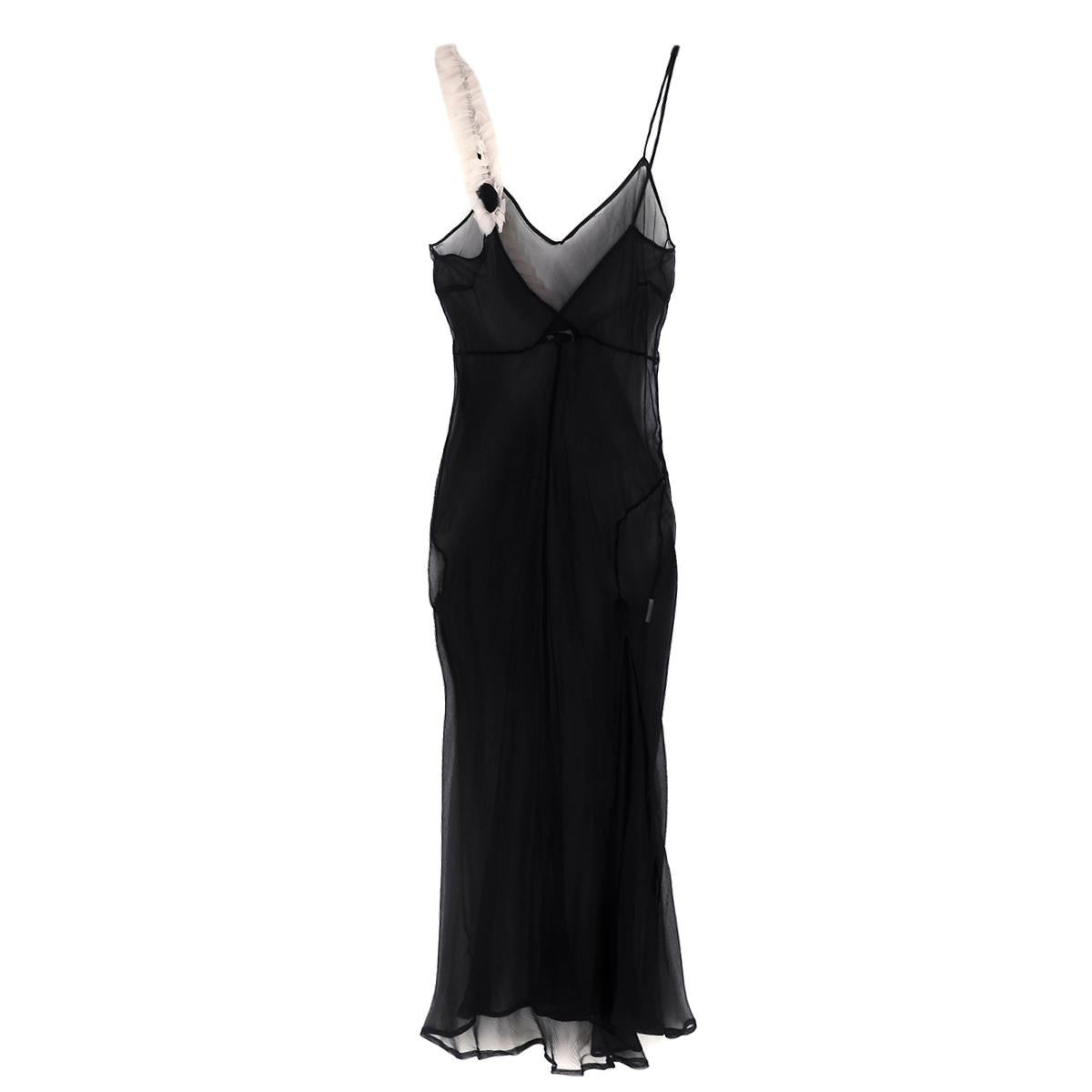 Women's Dries Van Noten Black Sheer Silk Slip Dress US 6