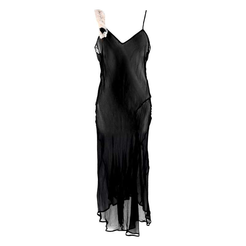 Dries Van Noten Black Sheer Silk Slip Dress US 6 at 1stDibs | dries van ...
