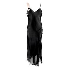 Dries Van Noten Black Sheer Silk Slip Dress US 6