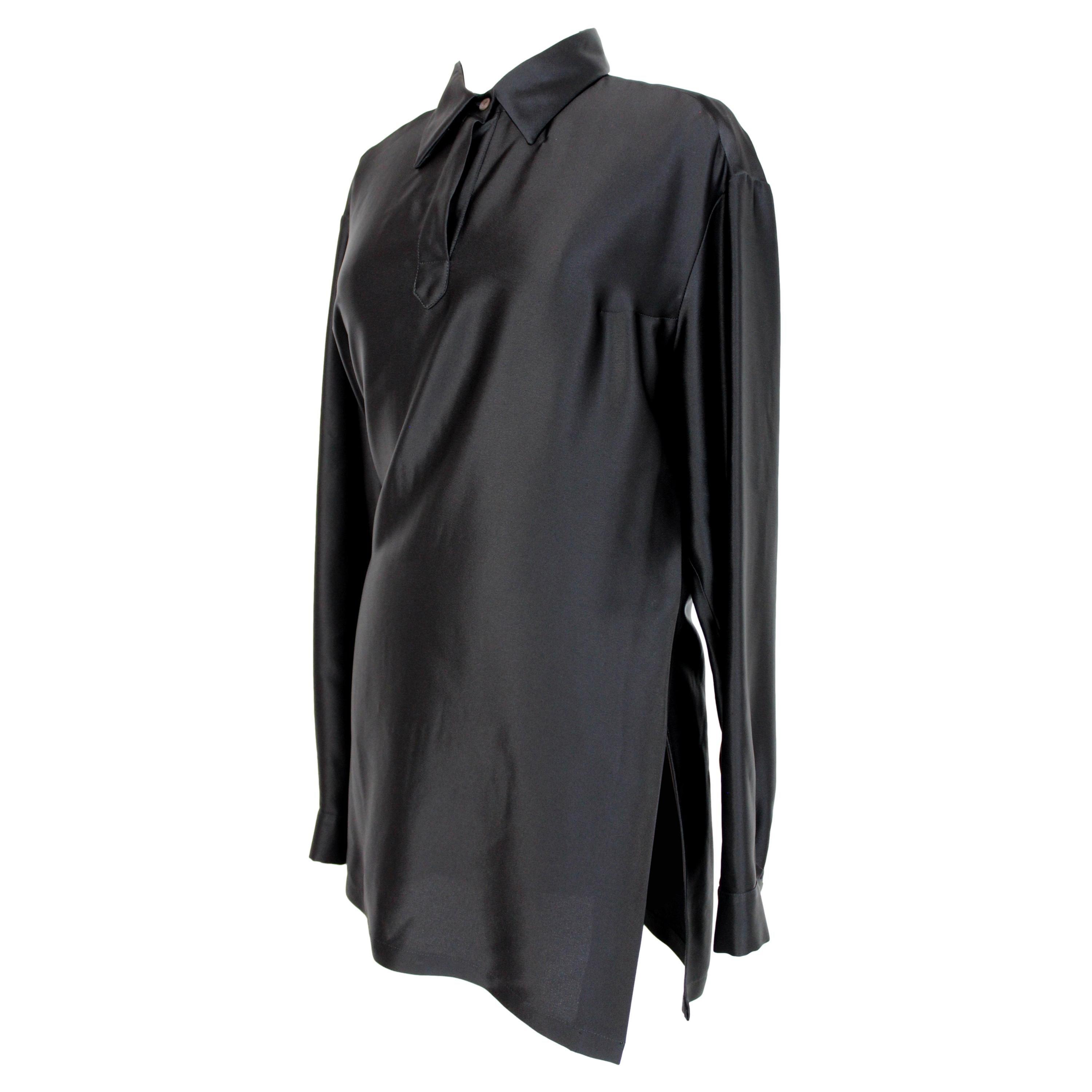Dries Van Noten Black Shiny Casual Shirt Dress