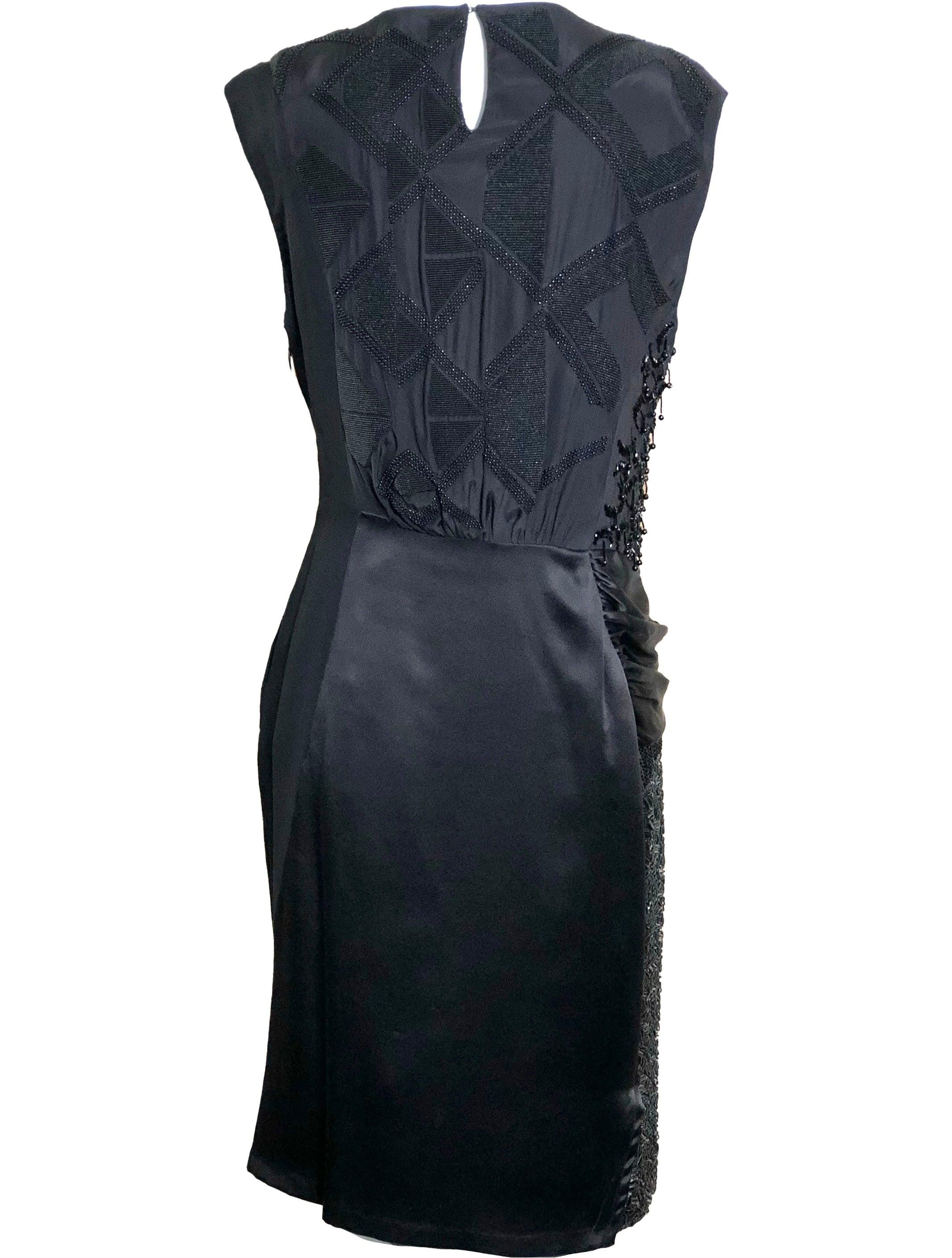 Dries Van Noten Black Silk Beaded Cocktail Dress, 2000s In Excellent Condition For Sale In Los Angeles, CA