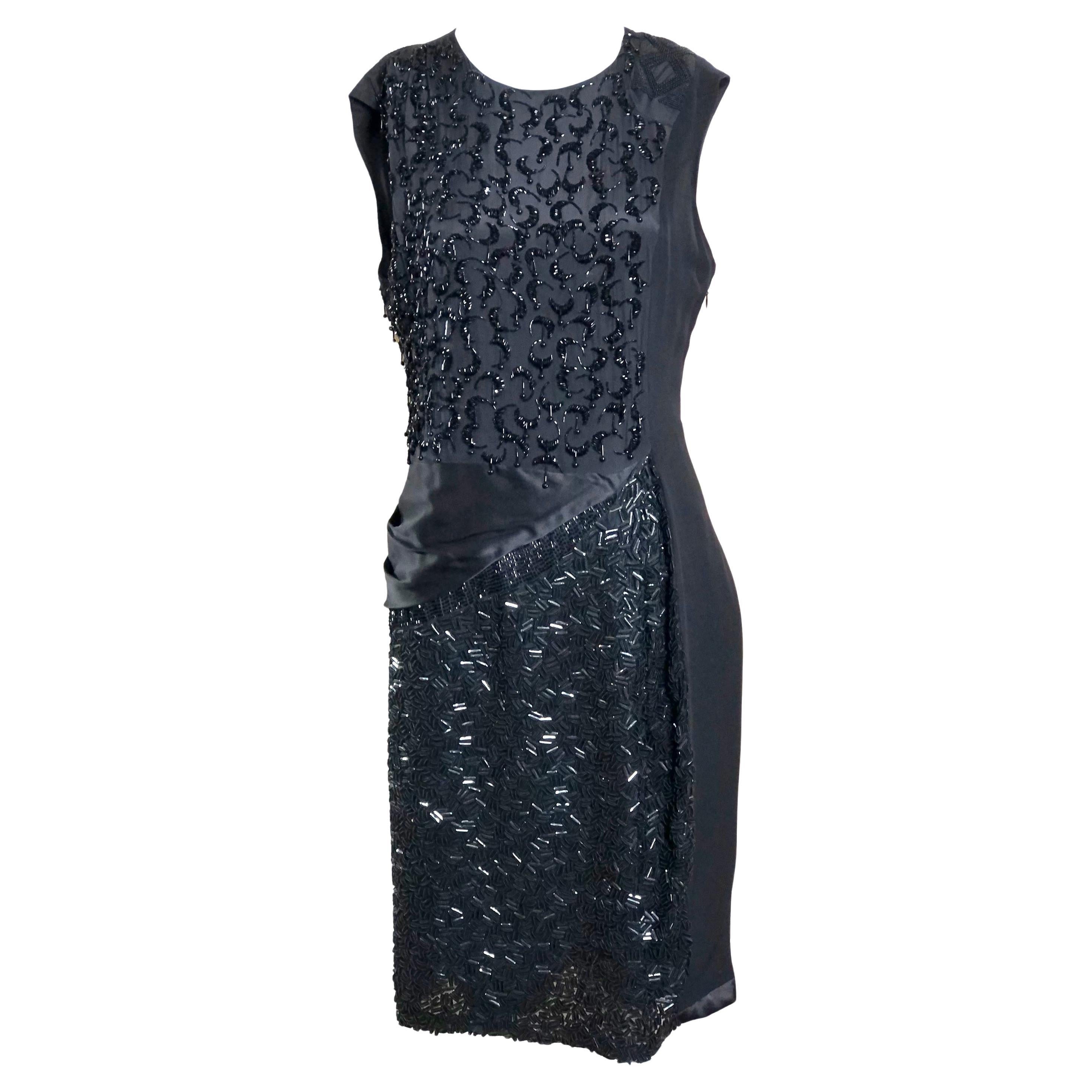 Dries Van Noten Black Silk Beaded Cocktail Dress, 2000s For Sale