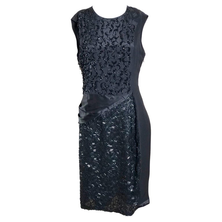 Dries Van Noten Black Silk Beaded Cocktail Dress, 2000s For Sale at 1stDibs