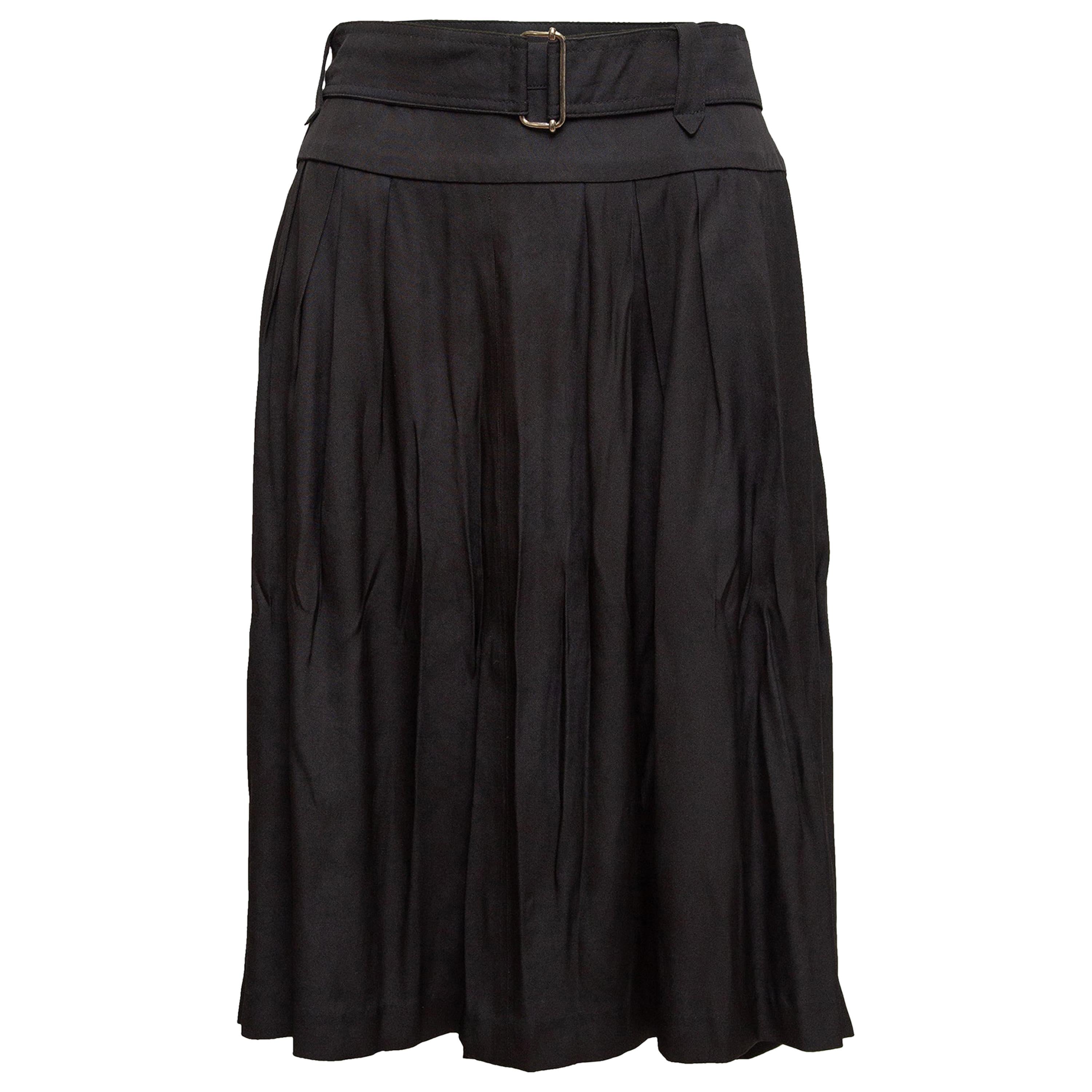 Dries Van Noten Black Silk-Blend Belted Skirt