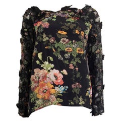 DRIES VAN NOTEN black silk FLORAL EMBELLISHED Blouse Shirt 36 S