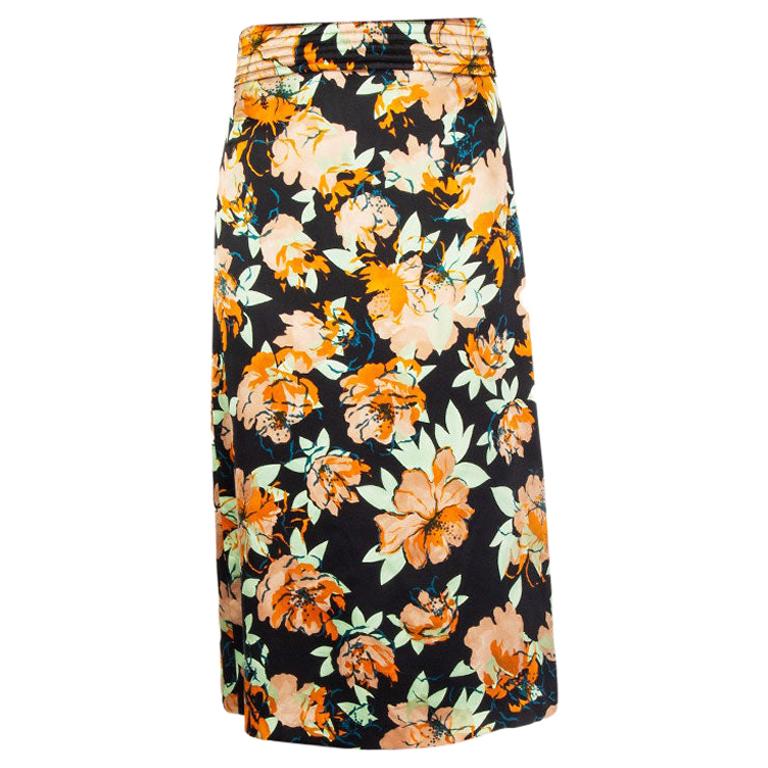 DRIES VAN NOTEN Size 36 Black Floral Silk Wrap Maxi Skirt at 1stDibs