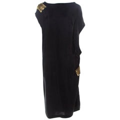 Dries van Noten Black Silk Sequin Embellished Draped Dress L