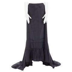 DRIES VAN NOTEN black silk shirred detail ruffle fishtail gown skirt FR38 28" S