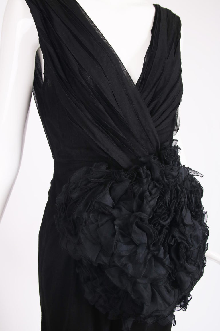 Dries Van Noten Black Sleeveless Deep V-Neck Cocktail Dress w/Oversized ...