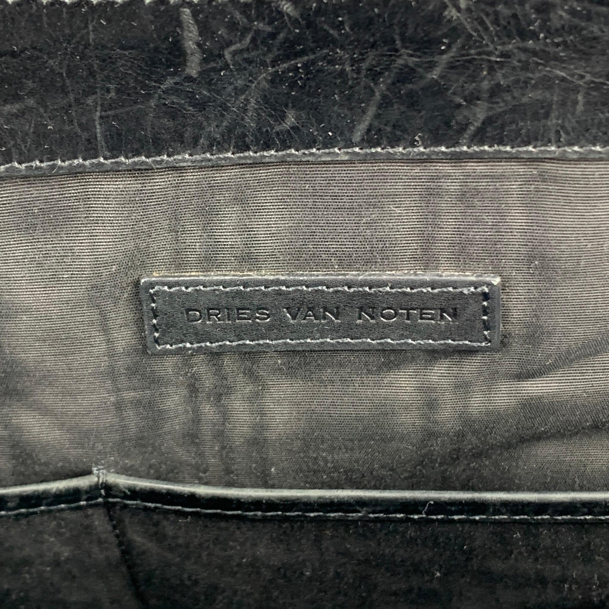 DRIES VAN NOTEN Black & Tan Alligator Embossed Leather Handbag 3