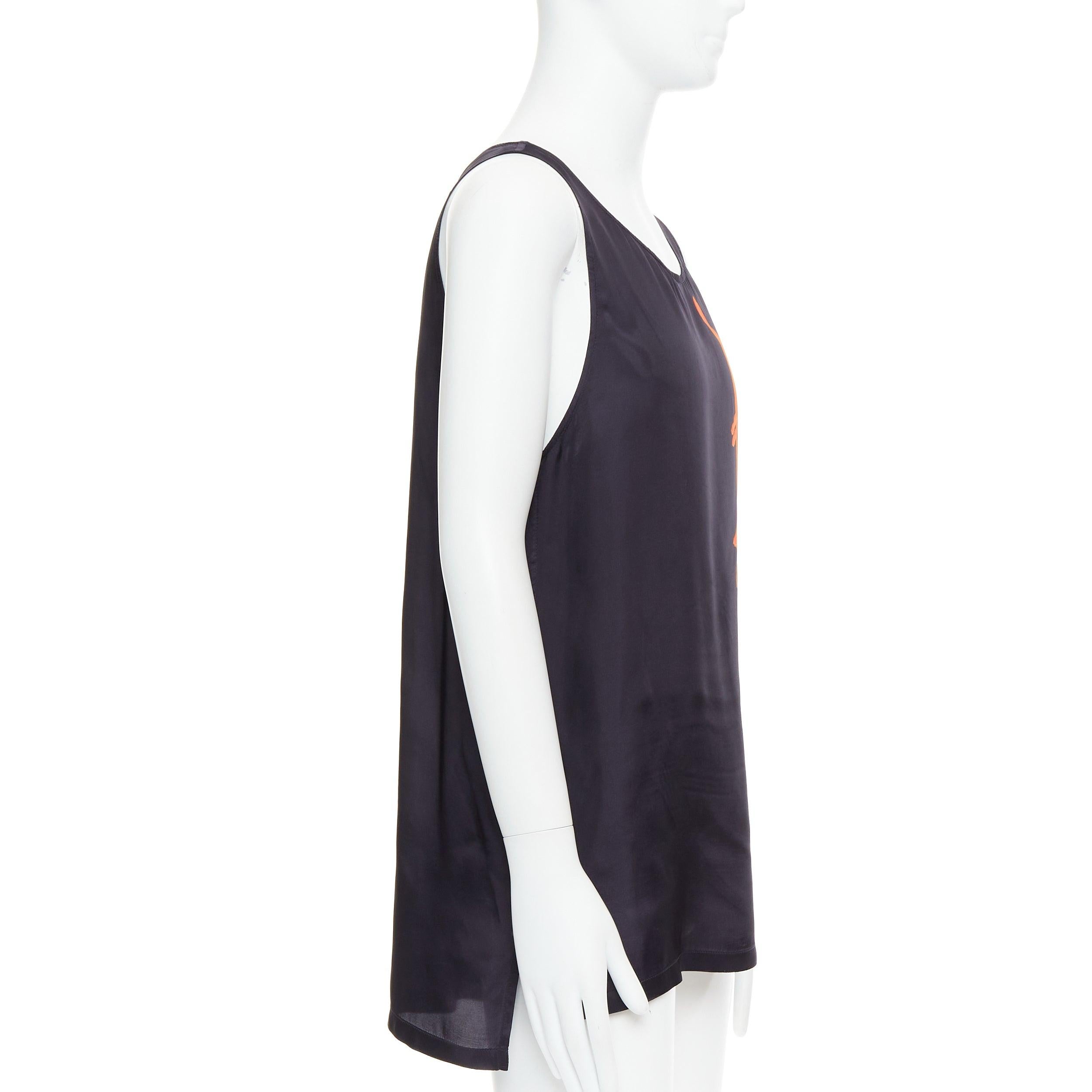 DRIES VAN NOTEN black viscose gothic R print viscose tank top IT46 S In Good Condition For Sale In Hong Kong, NT