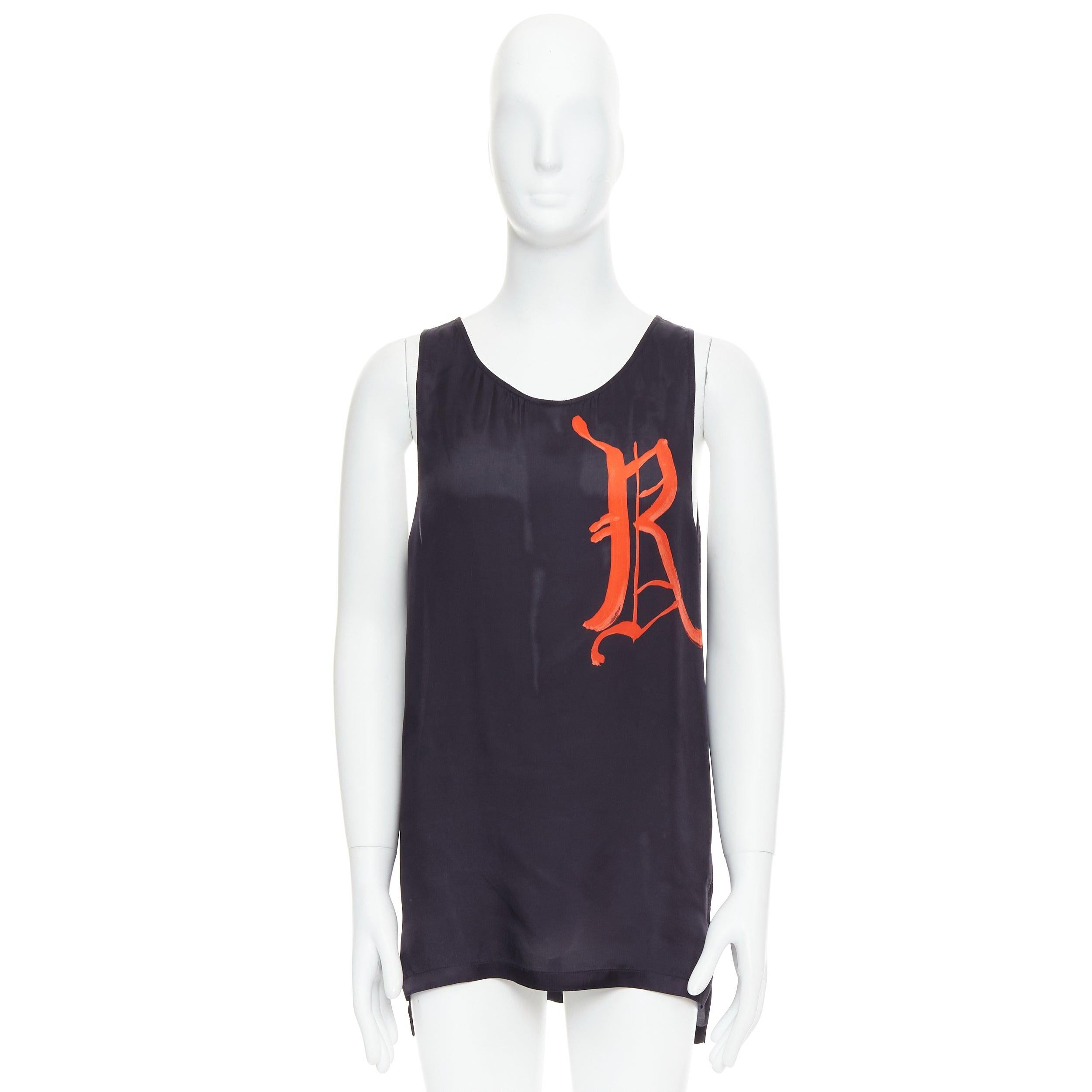 DRIES VAN NOTEN black viscose gothic R print viscose tank top IT46 S For Sale 4