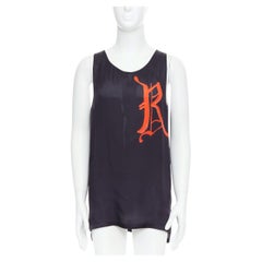 DRIES VAN NOTEN black viscose gothic R print viscose tank top IT46 S
