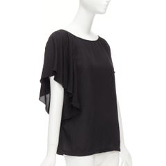 DRIES VAN NOTEN black viscose linen asymmetric flutter sleeve blouse top FR40 L