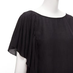 DRIES VAN NOTEN black viscose linen asymmetric flutter sleeve blouse top FR40 L