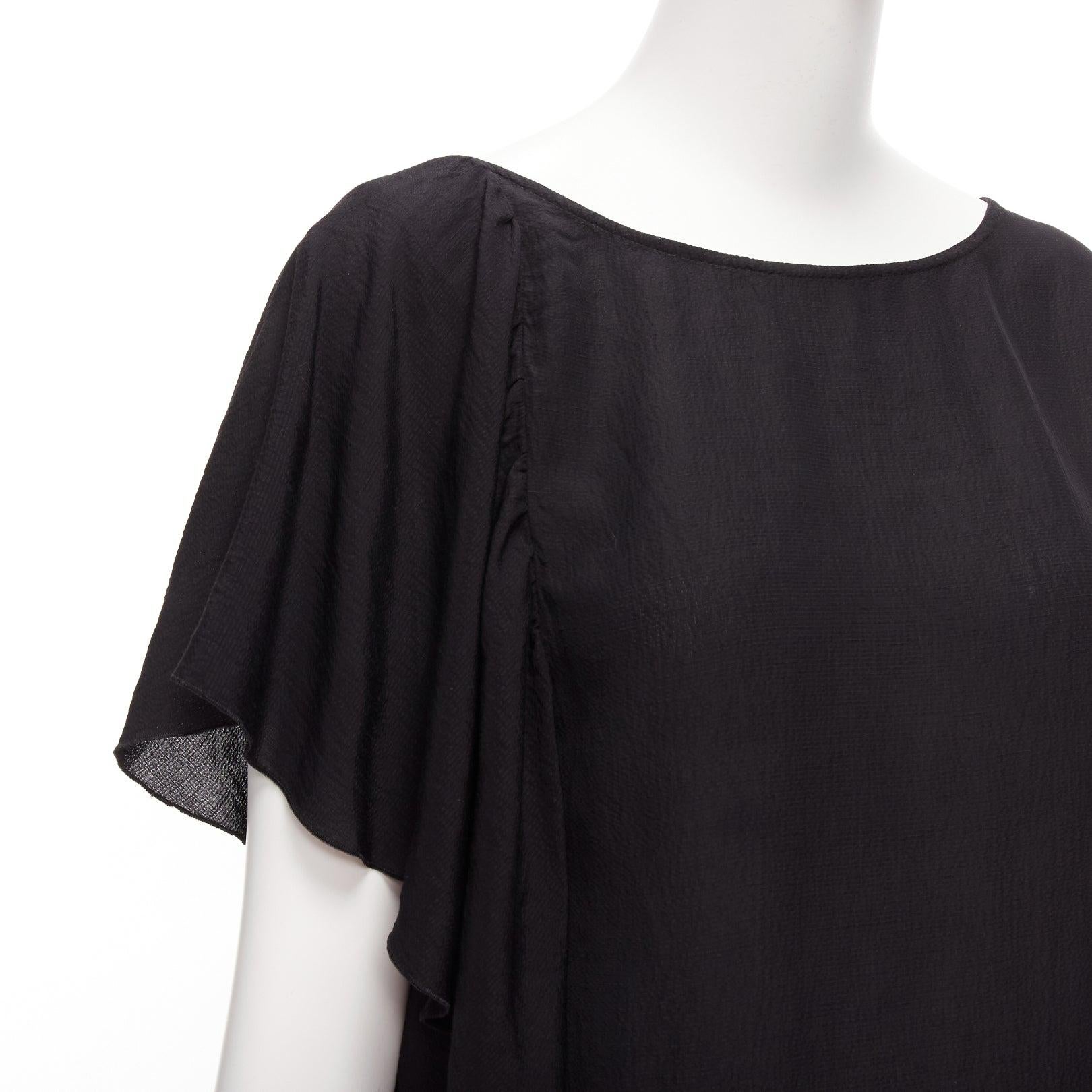 DRIES VAN NOTEN black viscose linen asymmetric flutter sleeve blouse top FR40 L In Excellent Condition For Sale In Hong Kong, NT