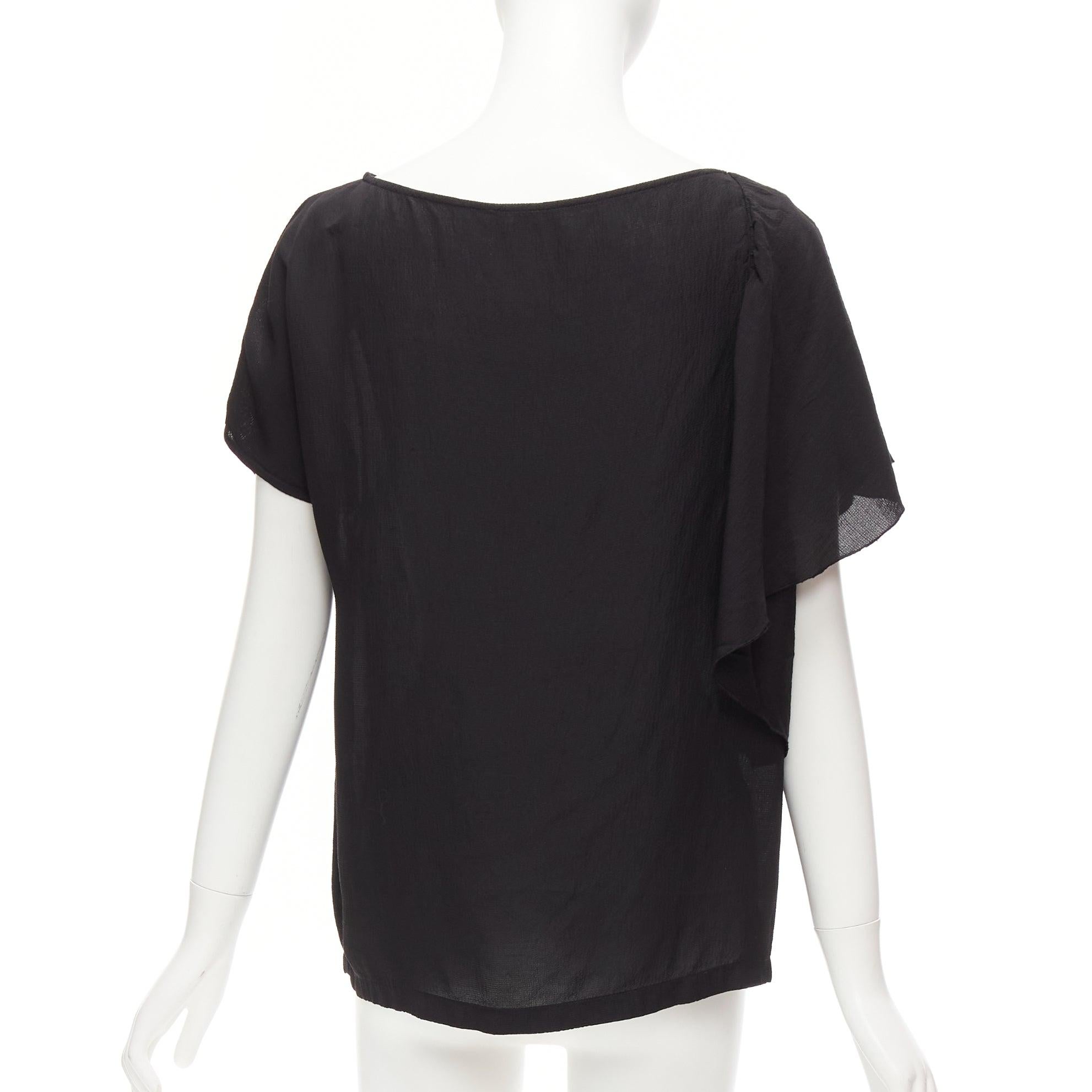 DRIES VAN NOTEN top blouse à manches volantes asymétriques en lin viscose noir FR40 L Pour femmes en vente