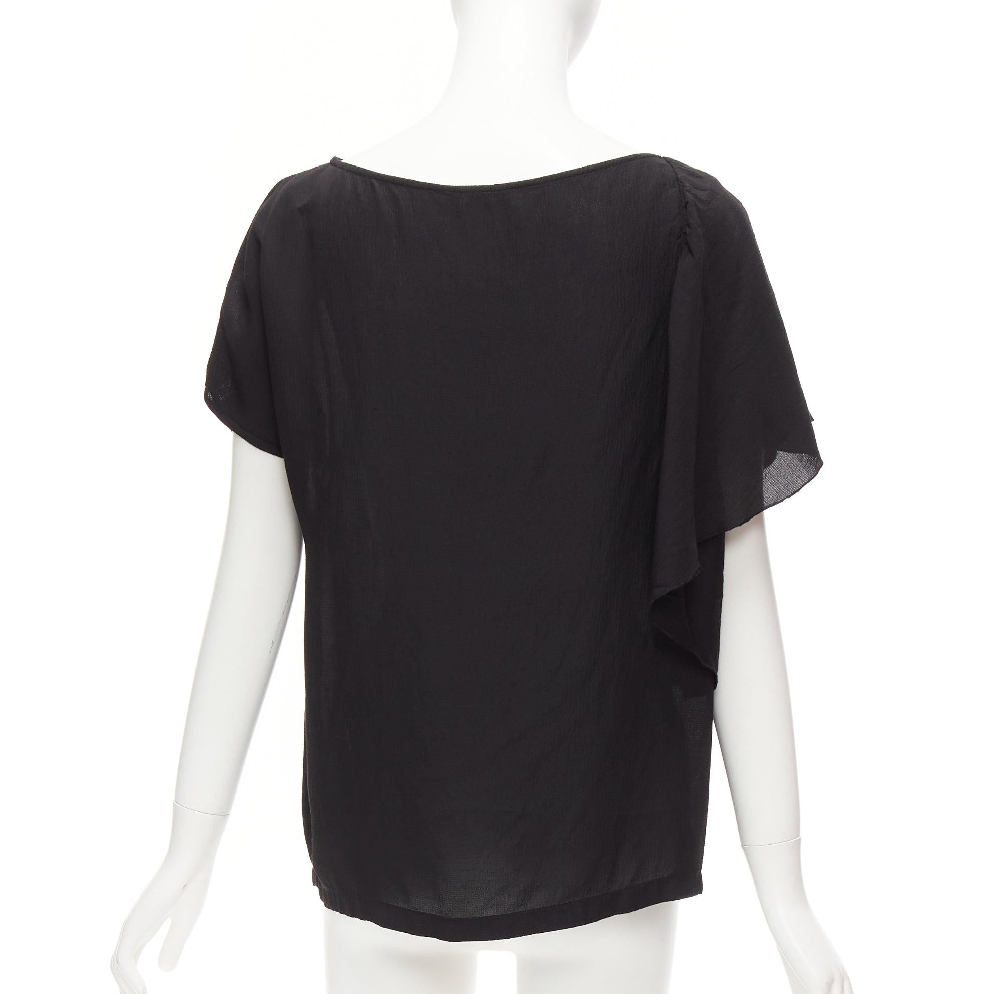 DRIES VAN NOTEN black viscose linen asymmetric flutter sleeve blouse top FR40 L For Sale 1