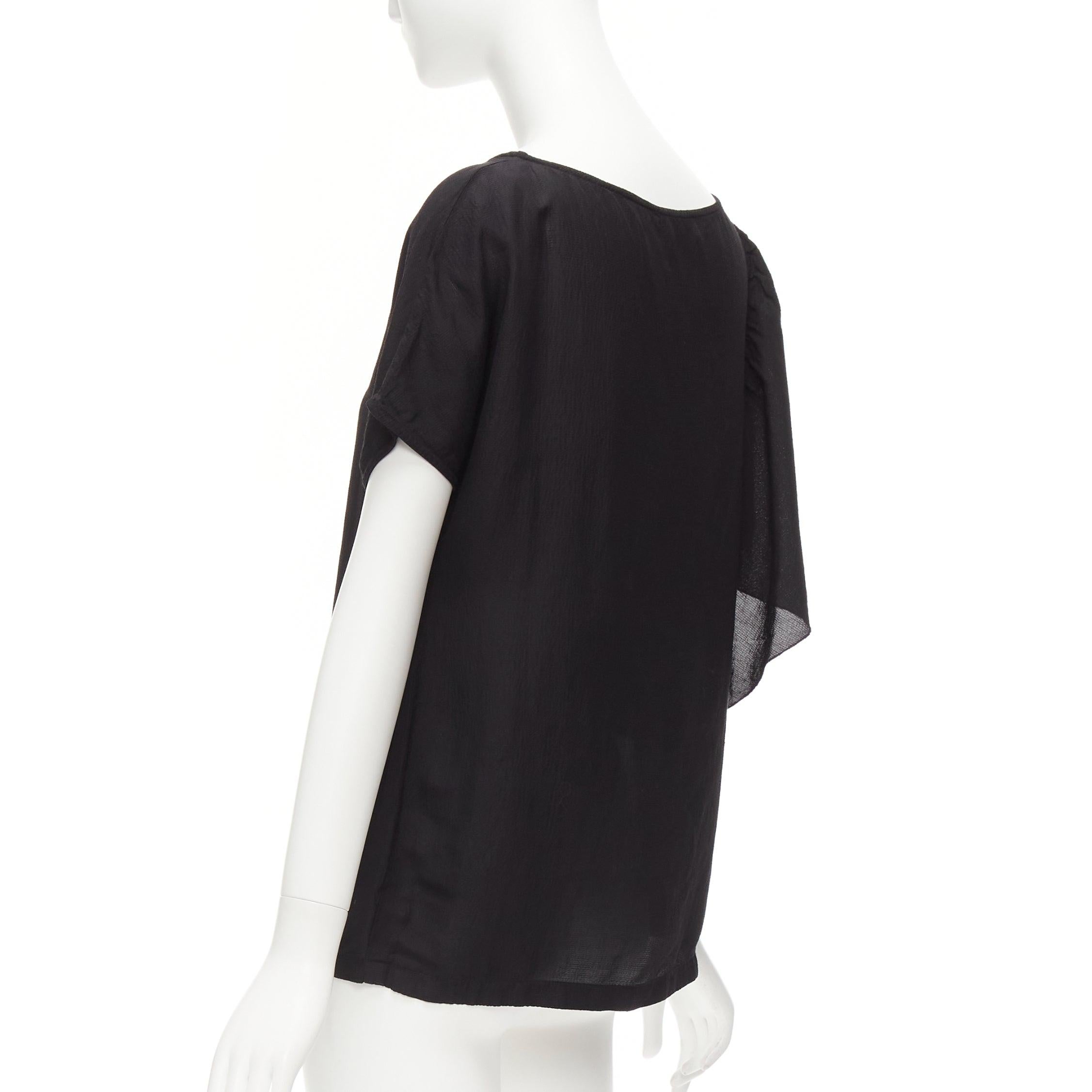 DRIES VAN NOTEN black viscose linen asymmetric flutter sleeve blouse top FR40 L For Sale 2