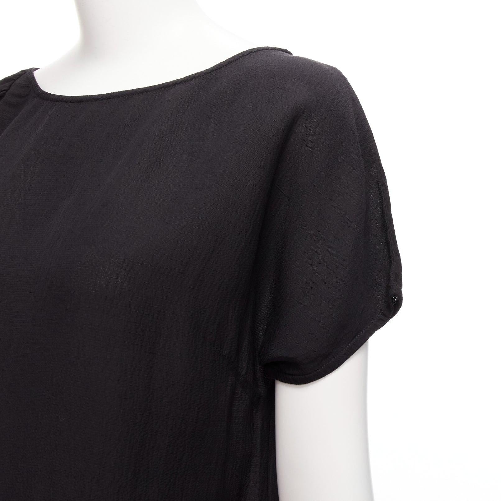 DRIES VAN NOTEN black viscose linen asymmetric flutter sleeve blouse top FR40 L For Sale 3