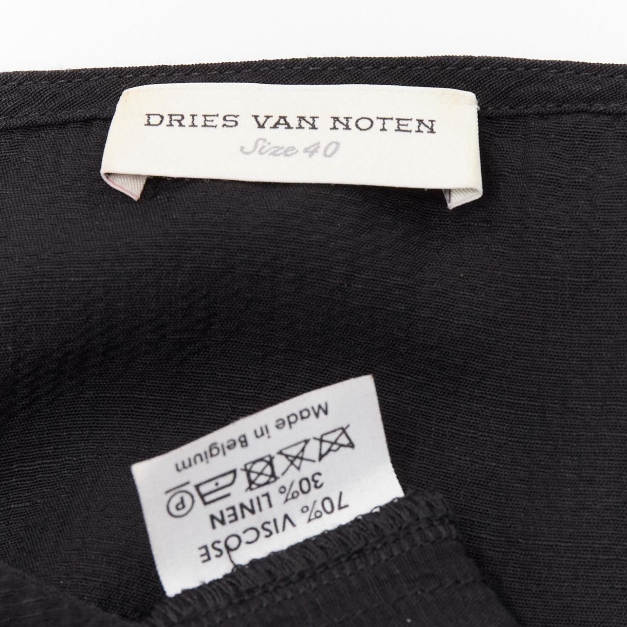 DRIES VAN NOTEN black viscose linen asymmetric flutter sleeve blouse top FR40 L For Sale 4