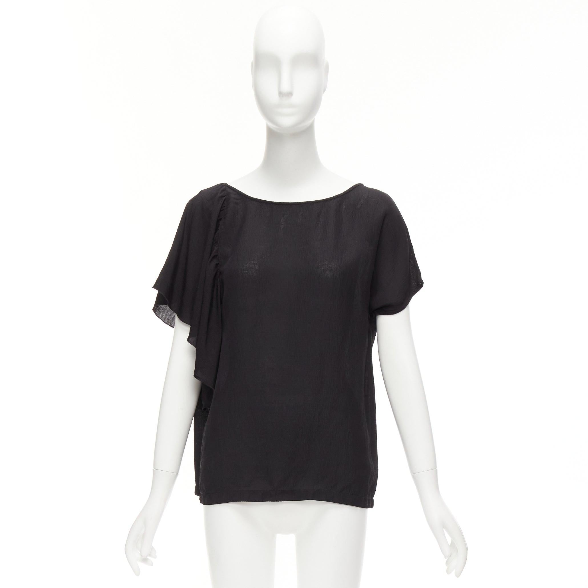 DRIES VAN NOTEN black viscose linen asymmetric flutter sleeve blouse top FR40 L For Sale 5