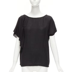 DRIES VAN NOTEN black viscose linen asymmetric flutter sleeve blouse top FR40 L