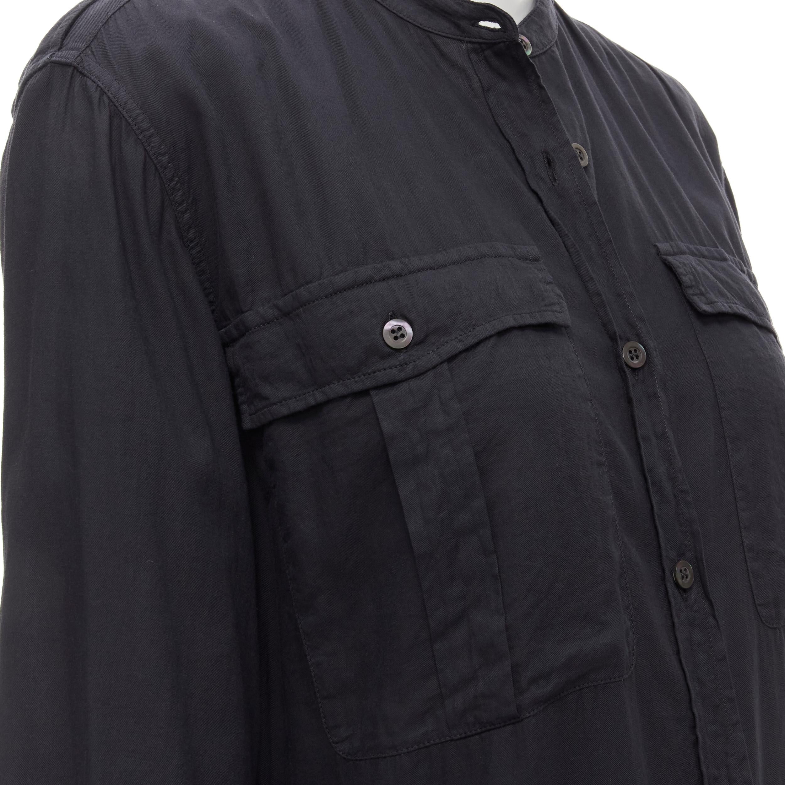 DRIES VAN NOTEN black washed cotton cargo pocket button front shirt FR36 XS 
Reference: CELG/A00166 
Brand: Dries Van Noten 
Designer: Dries Van Noten 
Material: Cotton 
Color: Black 
Pattern: Solid 
Closure: Button 
Made in: Hungary 

CONDITION: