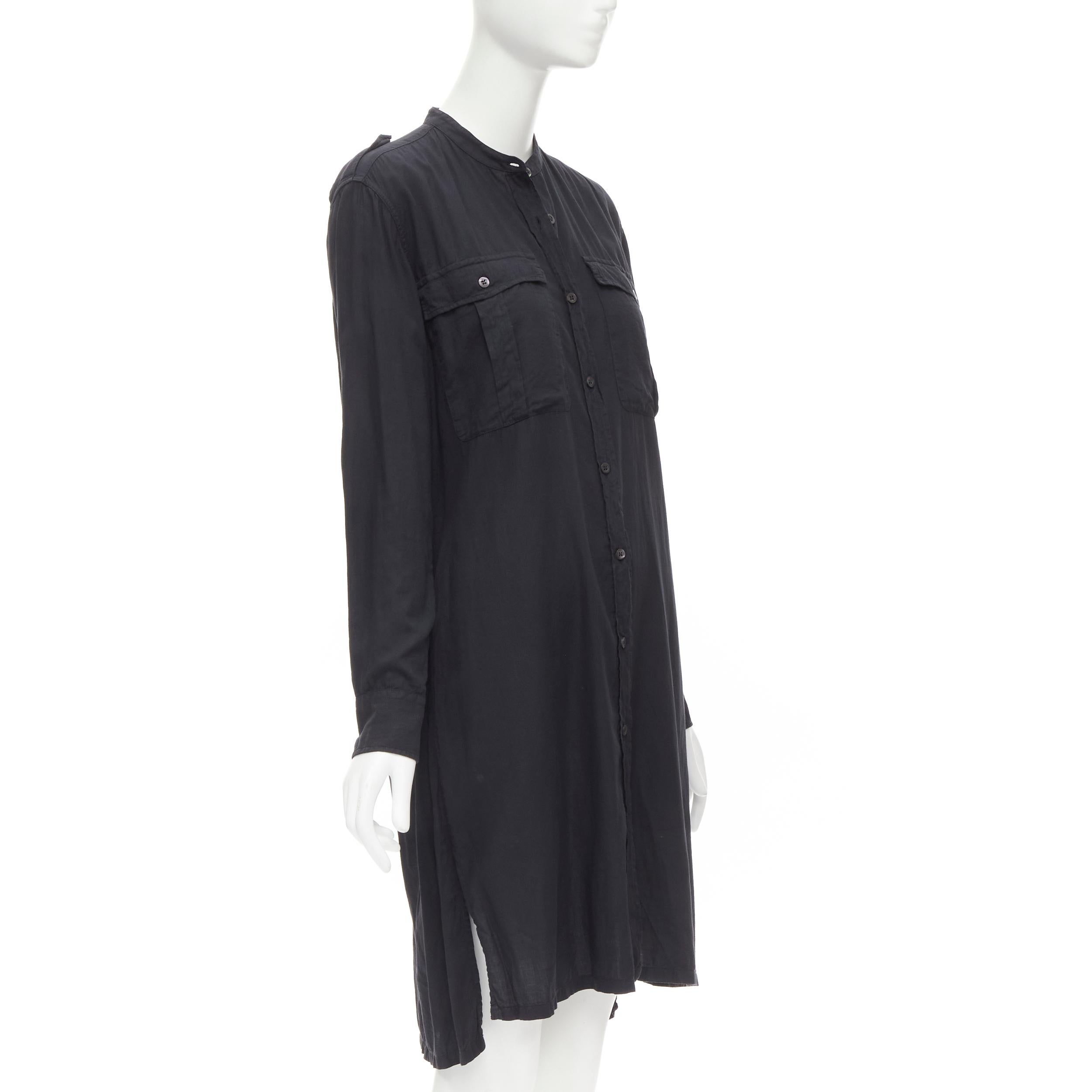 Black DRIES VAN NOTEN black washed cotton cargo pocket button front shirt FR36 XS For Sale