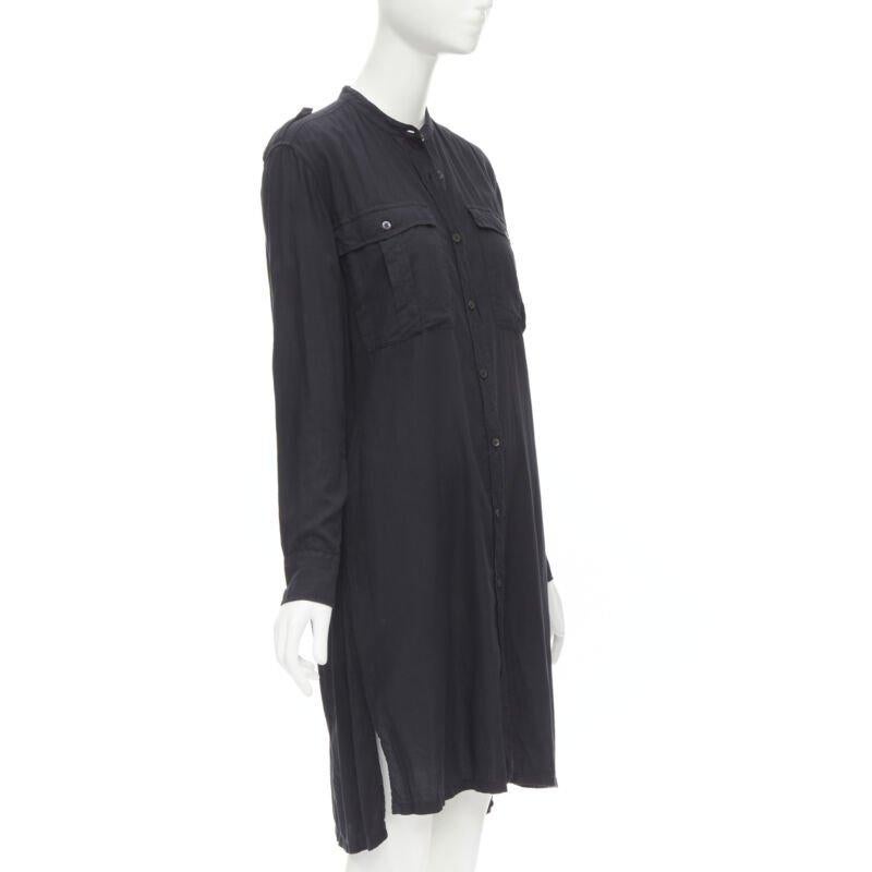 Noir DRIES VAN NOTEN chemise à poches cargo en coton lavé noir, boutonnée sur le devant FR36 XS en vente