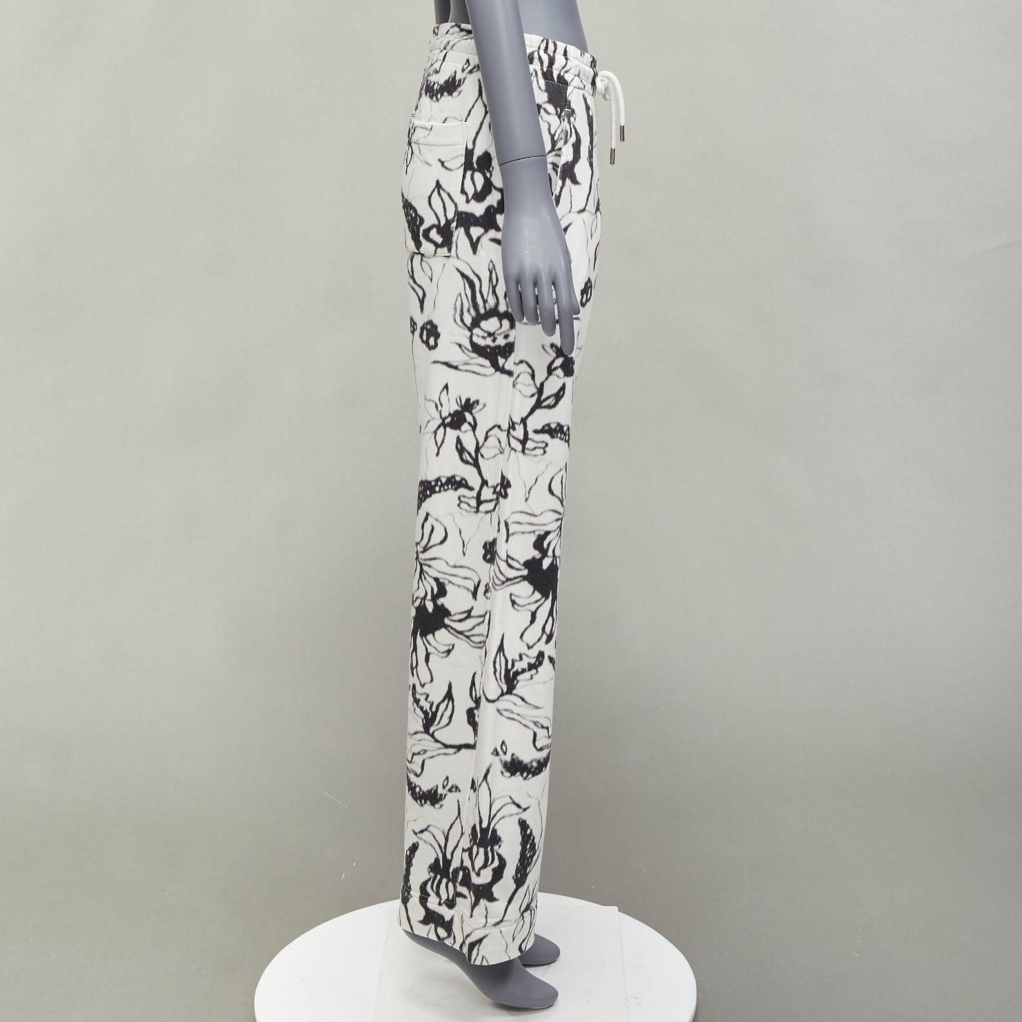 Women's DRIES VAN NOTEN black white cotton blurry abstract floral print sweatpants S For Sale