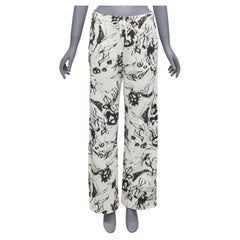 DRIES VAN NOTEN black white cotton blurry abstract floral print sweatpants S