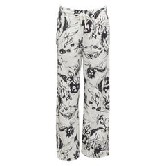 DRIES VAN NOTEN pantaloni della tuta in cotone bianco e nero con stampa floreale astratta, S.